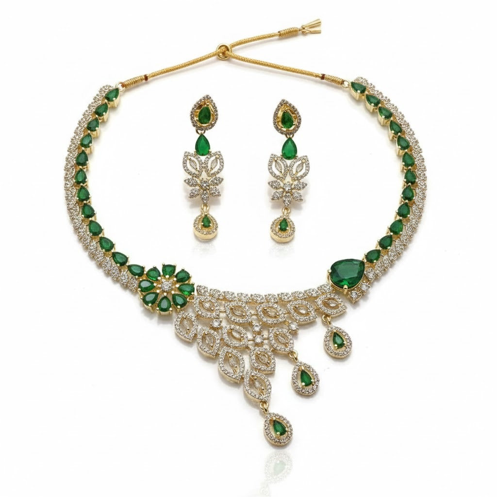 Emerald Grace American Diamond Antique Necklace Set
