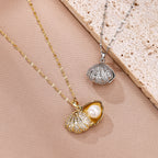 Pearl Within Shell American Diamond Pendant Necklace
