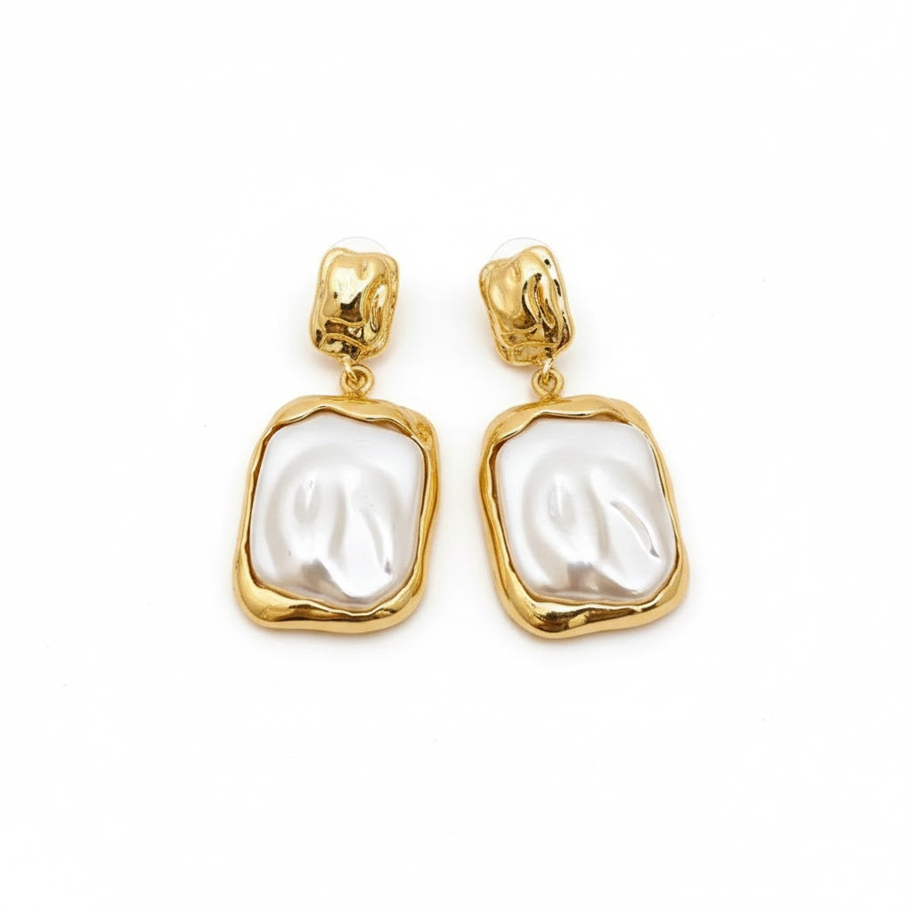 Gold Finish Pearl Drop Earrings
