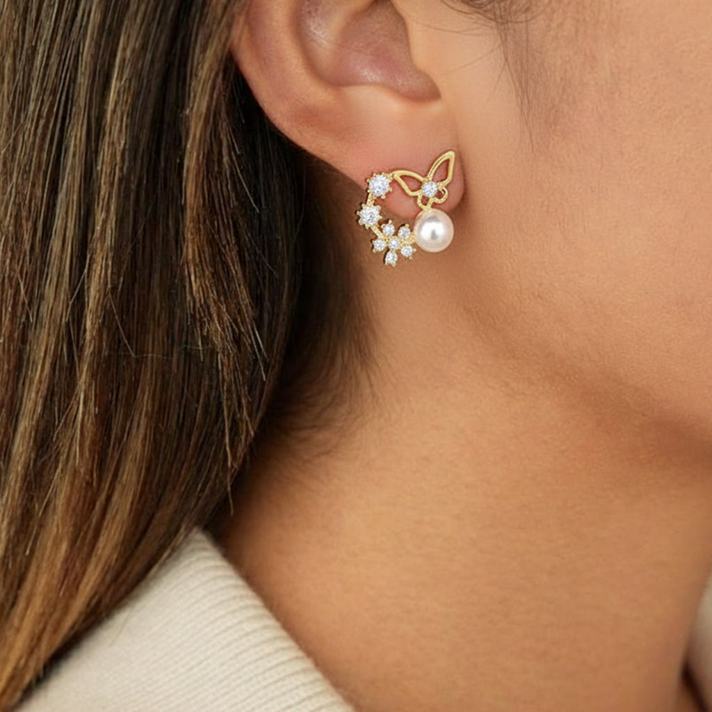 Floral Butterfly Stud Earrings