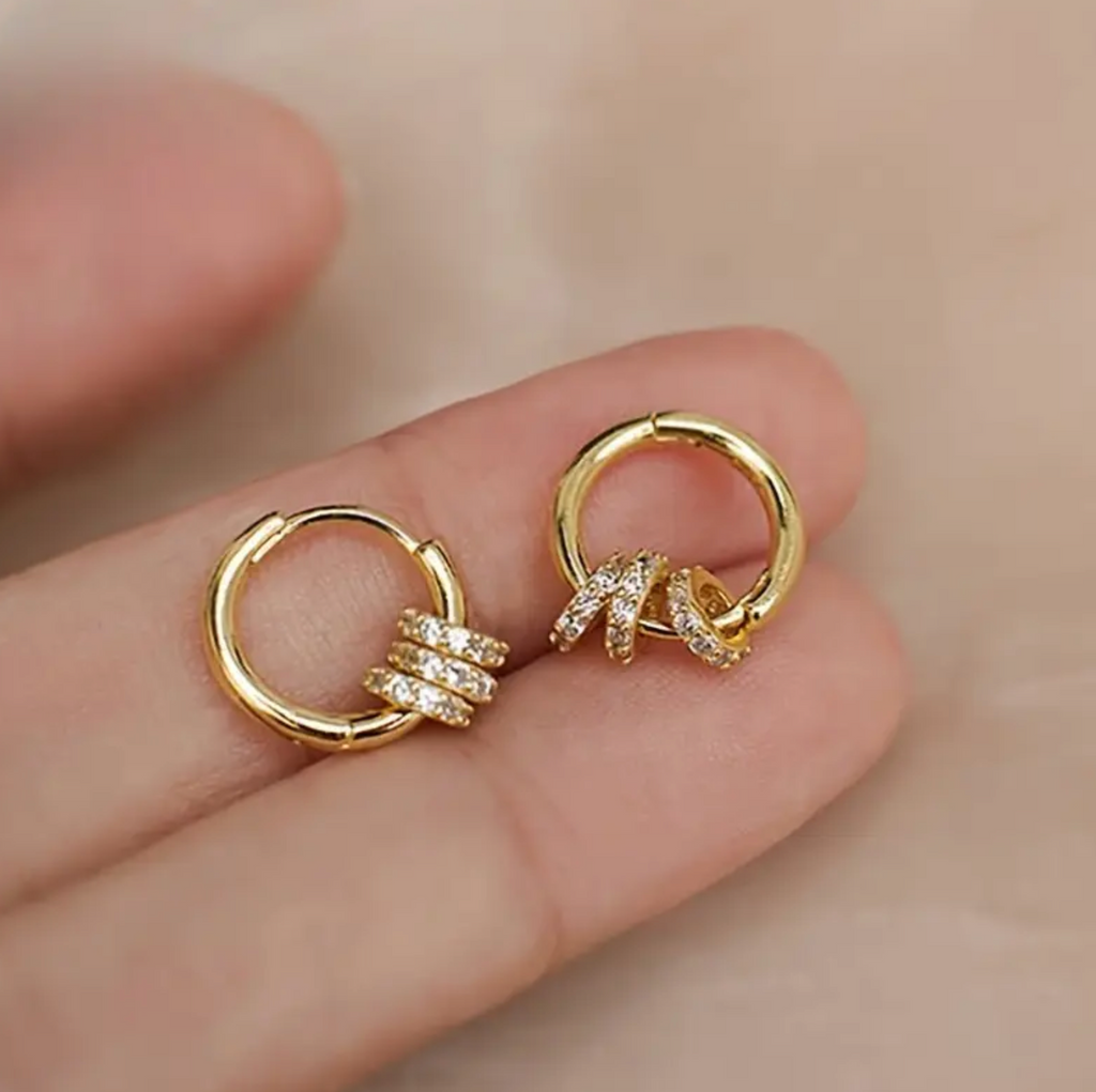 Gold CZ Ring Hoop Earrings