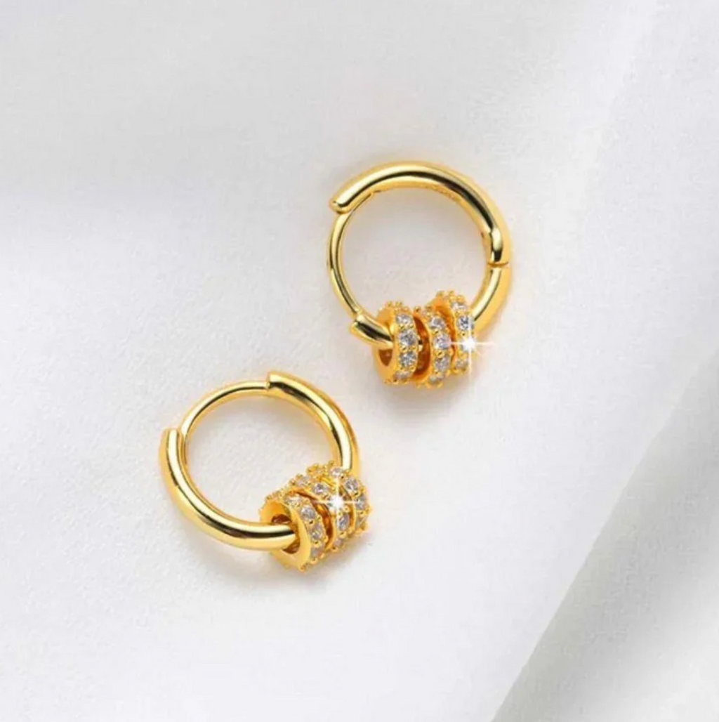 Gold CZ Ring Hoop Earrings