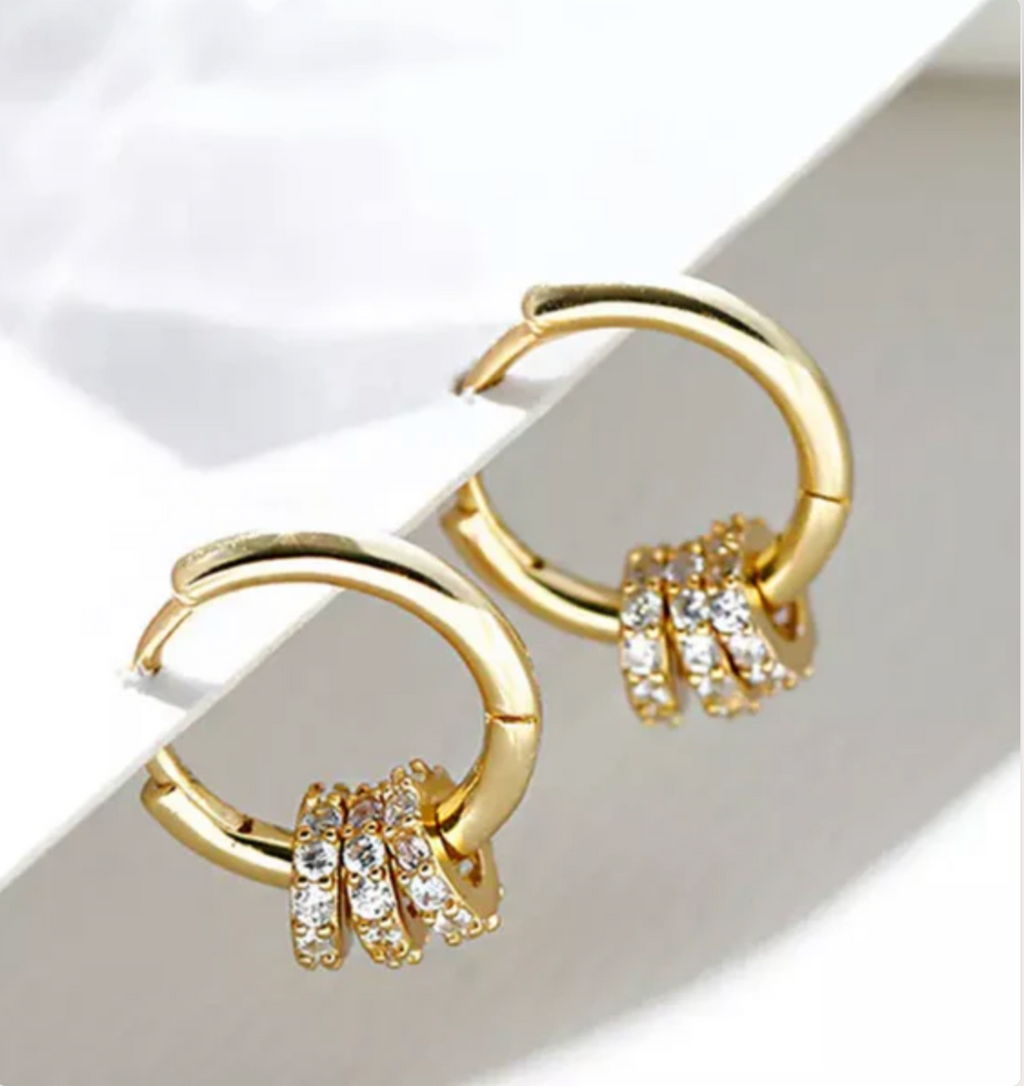 Gold CZ Ring Hoop Earrings