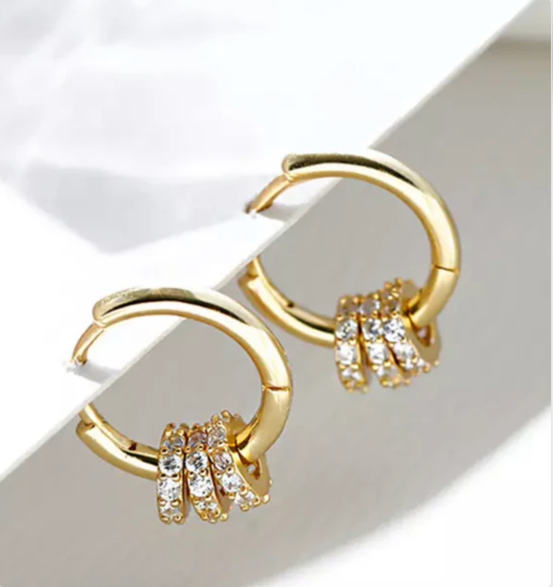 Gold CZ Ring Hoop Earrings