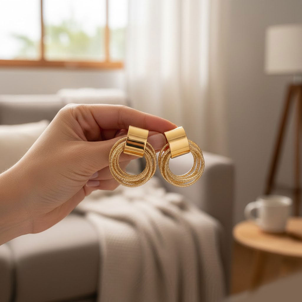 Golden Multi-layer Circular Studs Earrings